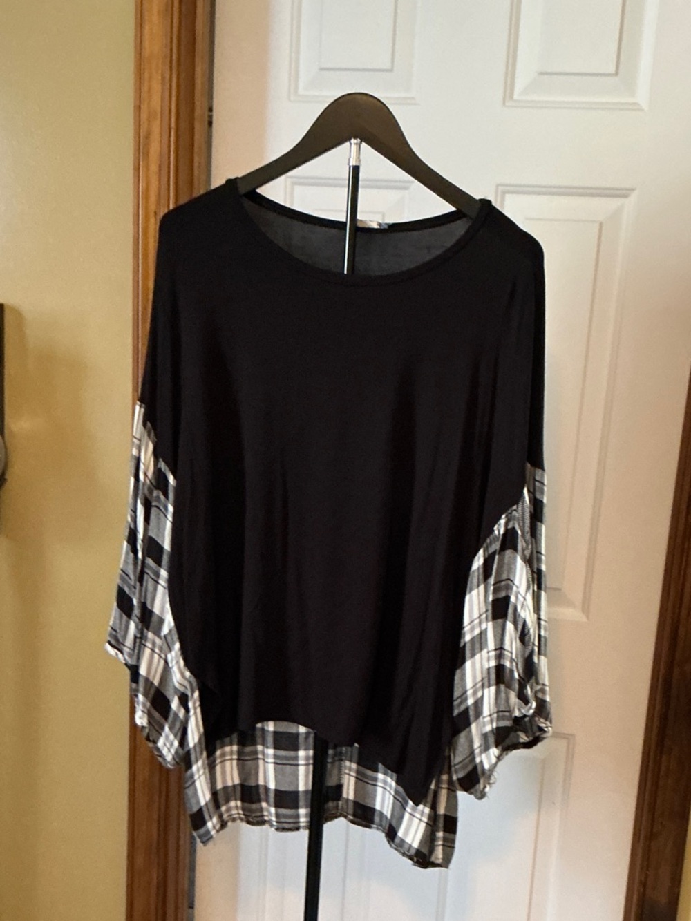 BLVD Black Top with Black-and-White Plaid Trim